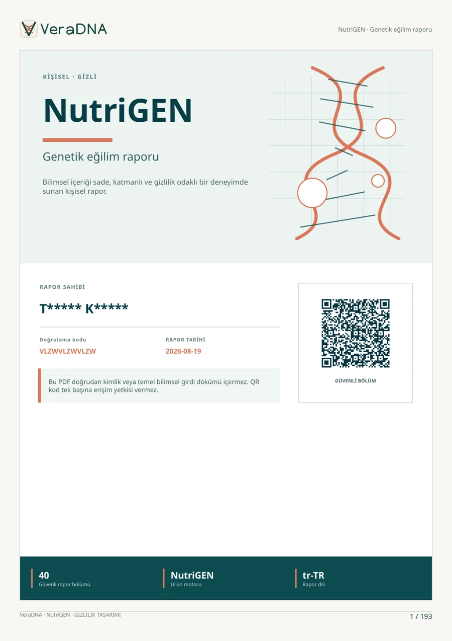 Gizlilik açısından güvenli NutriGEN örnek rapor kapağı